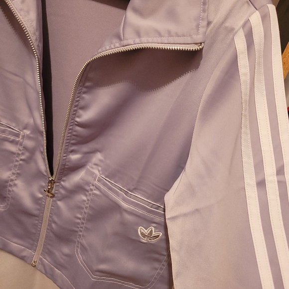 Adidas Grey/Purple Satin Cropped Track Jacket - Picture 5 of 7